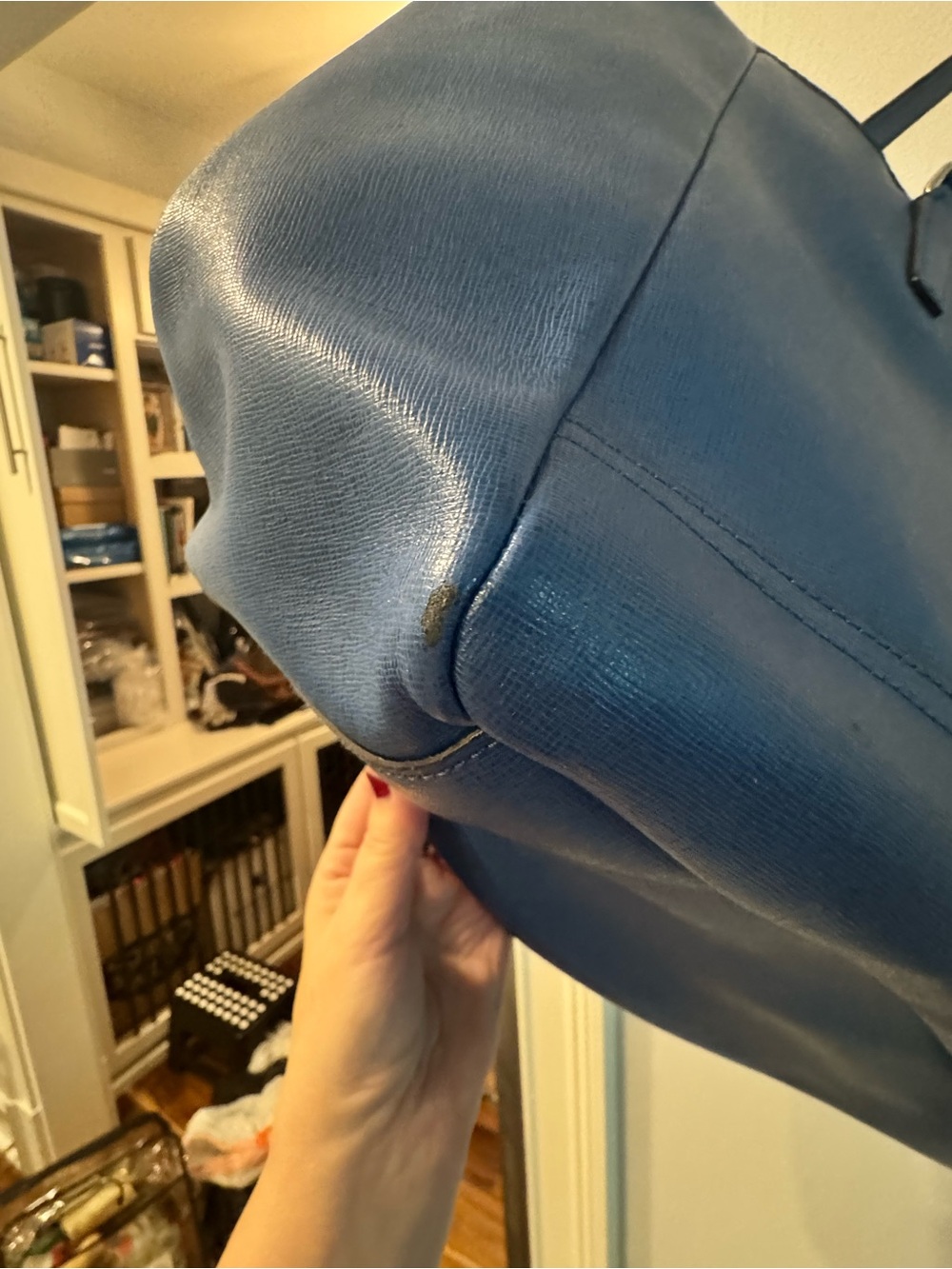 Women’s Coach Saffiano Leather Medium City Tote Silver Cobalt Blue Purse - Picture 9 of 16
